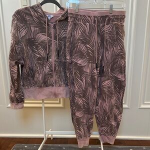 JoyLab Tropical Palm Hoodie Set in Brown and Pink